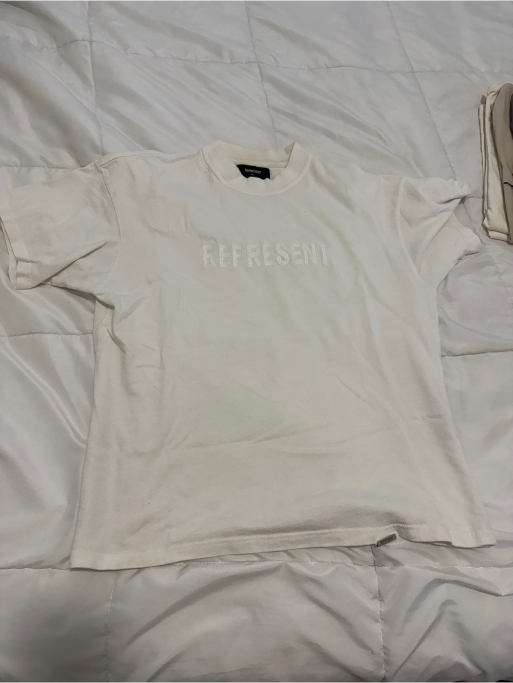 Represent Embossed Logo White Crewneck Tee